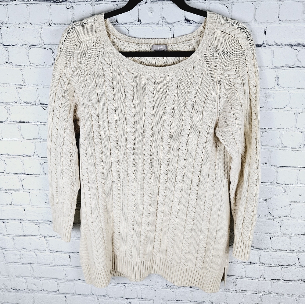 J. JILL | cable knit wool blend scoop neck long sleeve sweater